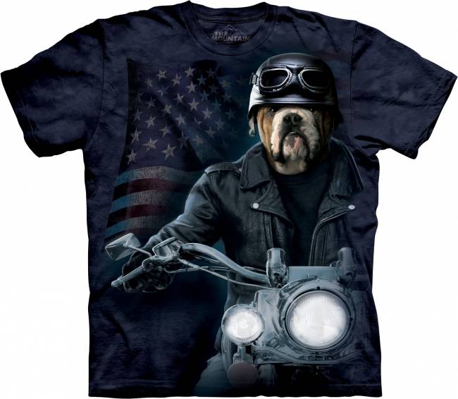 3D футболка с бульдогом-байкером Производство США!